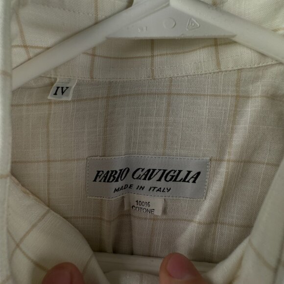 FABIO CAVIGLIA Italy Button Up Shirt Short Sleeve Cotton Size 4 Beige Check - Picture 11 of 16